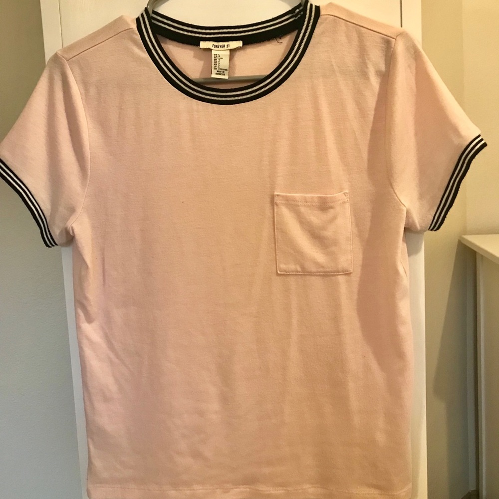 Forever 21 Pink Ribbed Trim Ringer Tee